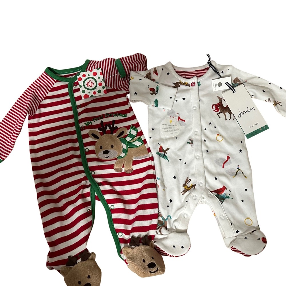 2 for $24 Little Me Joules Newborn Christmas Holiday Long Sleeve Footie Coverall
